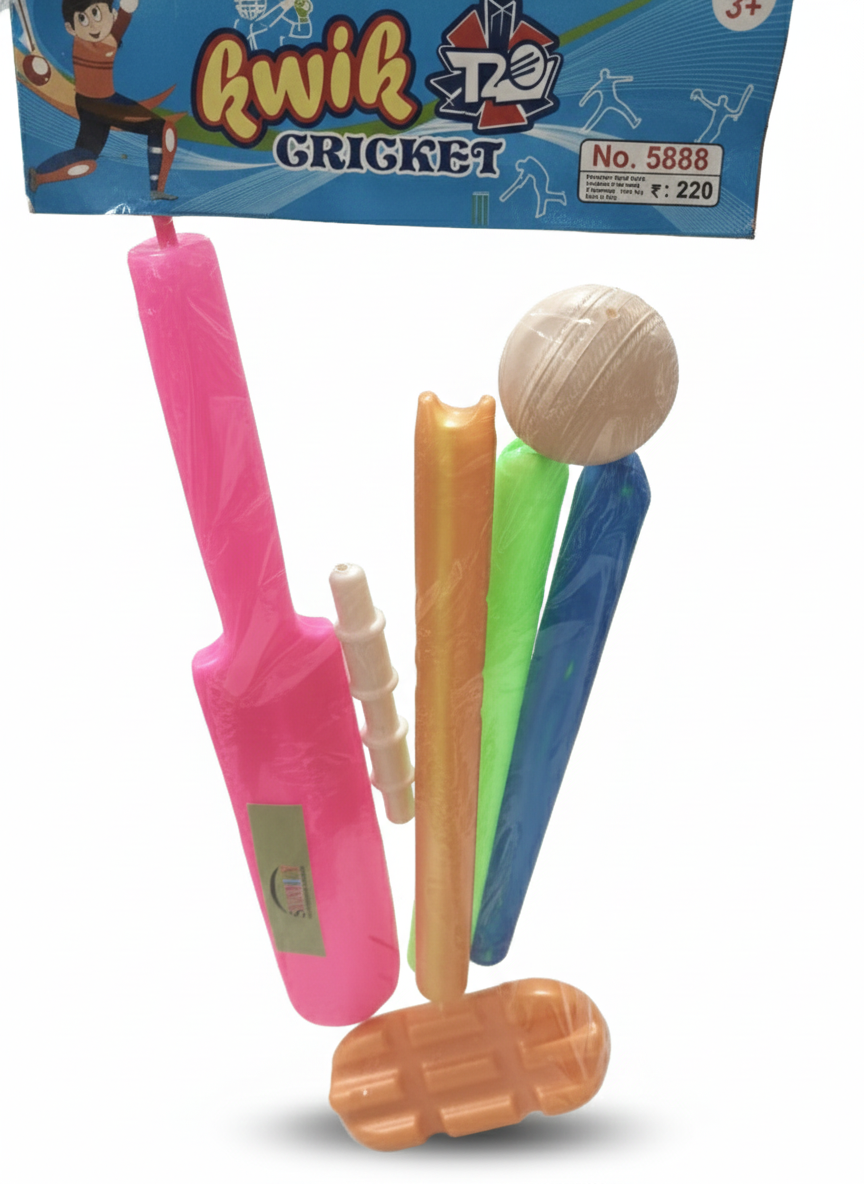 Kids Plastic Cricket Set with Bat, Ball & Wickets | Lightweight Cricket Kit Toy for Boys & Girls
