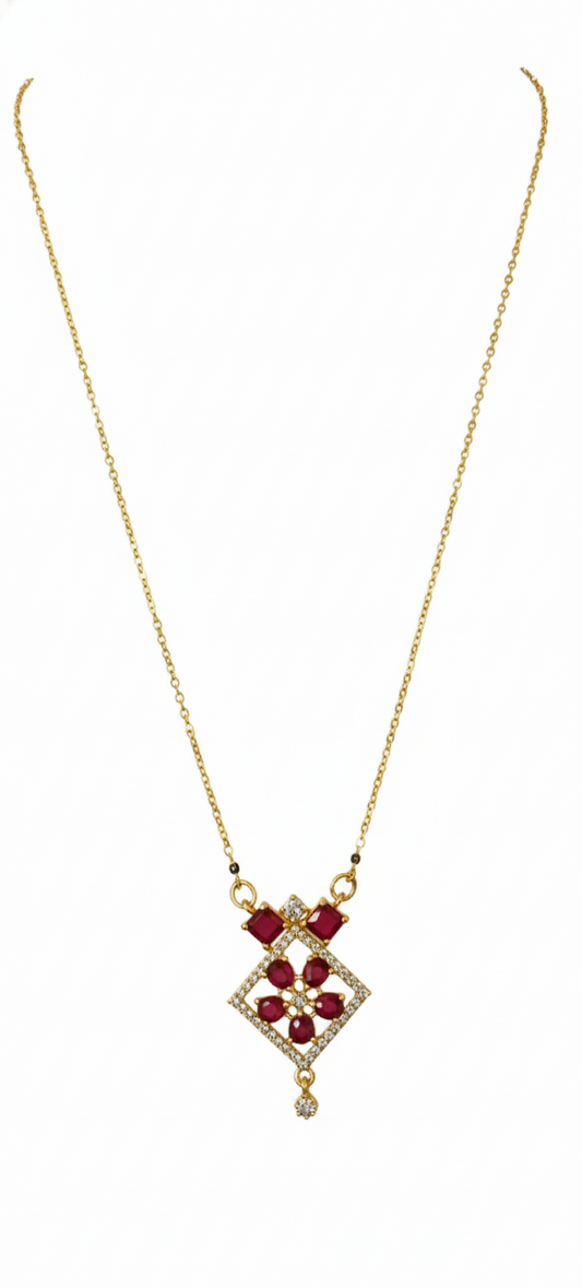 Gold Tone Diamond Shape Pendant Necklace for Women