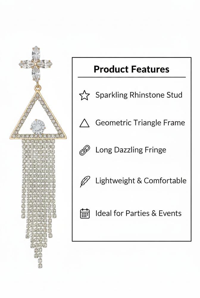 Crystal Triangle Tassel Drop Earrings for Women & Girls