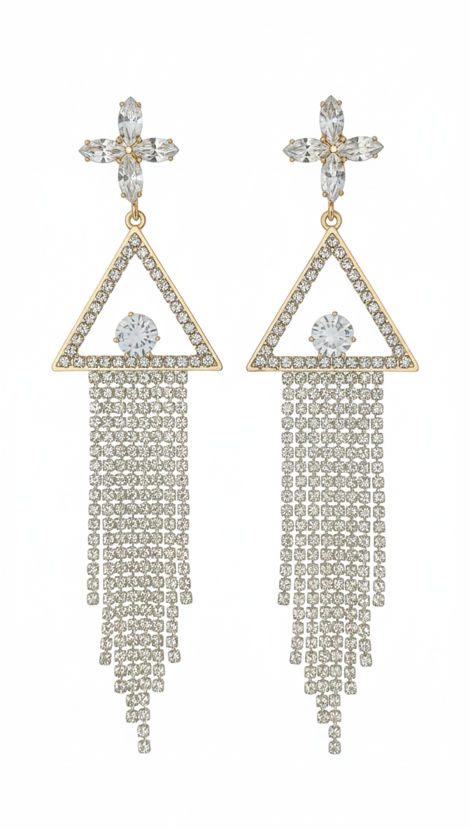 Crystal Triangle Tassel Drop Earrings for Women & Girls