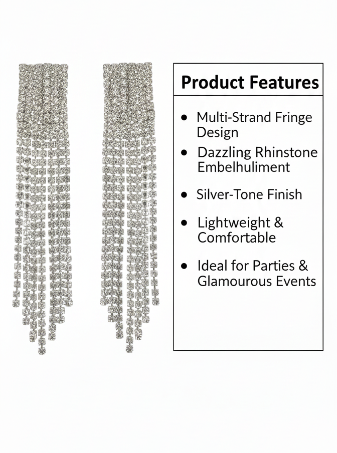 Long Rhinestone Tassel Earrings for Women