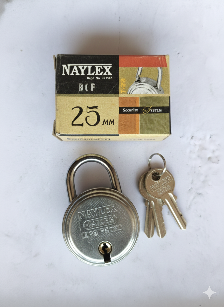 Naylex 25mm Padlock with 3 Keys, Brass Chrome Plated (BCP) Small Lock, Anti-Rust Silver Padlock for Locker, Drawer, Bag, Cabinet & Travel Use