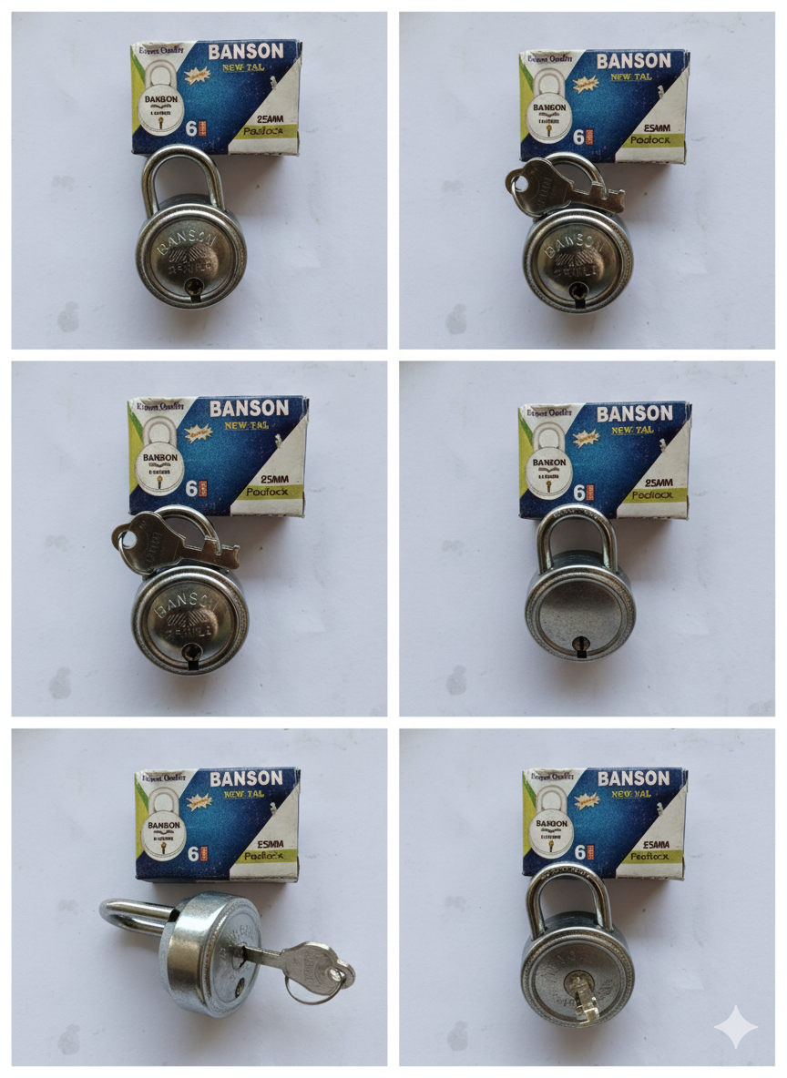 BANSON 25mm 6 Lever Heavy Duty Padlock with Keys | Small Strong Security Lock for Locker, Drawer, Bag, Cabinet & Travel Use