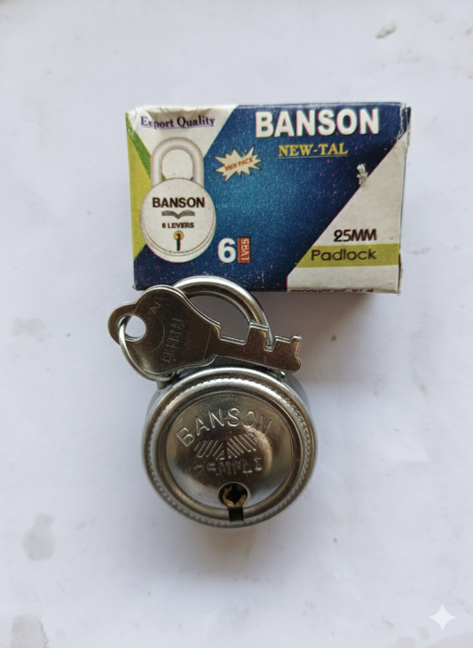 BANSON 25mm 6 Lever Heavy Duty Padlock with Keys | Small Strong Security Lock for Locker, Drawer, Bag, Cabinet & Travel Use