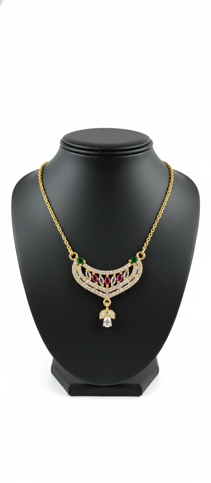 Gold Plated Pendant Necklace for Women with Red & Green Stone