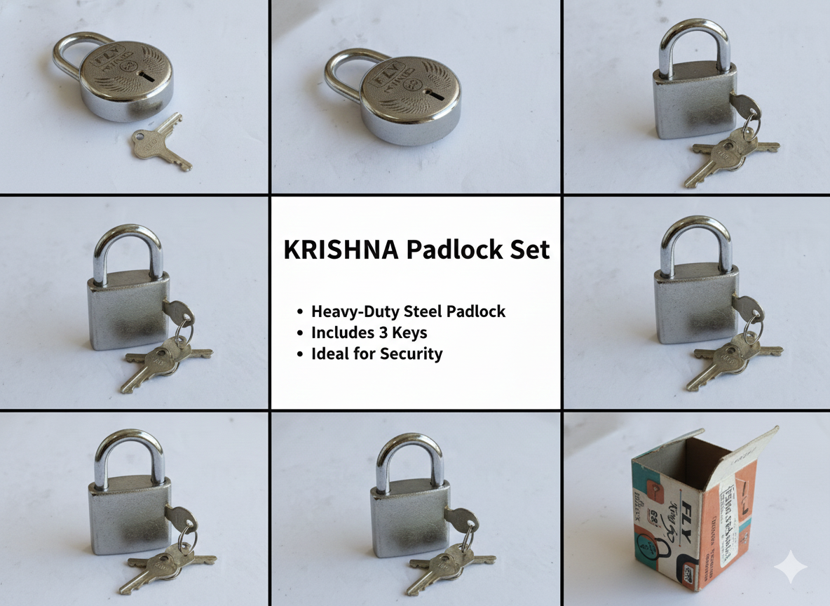 KRISHNA 45mm Heavy Duty Steel Padlock with 3 Keys | Strong Security Lock for Door, Gate, Locker, Cabinet & Shop Use