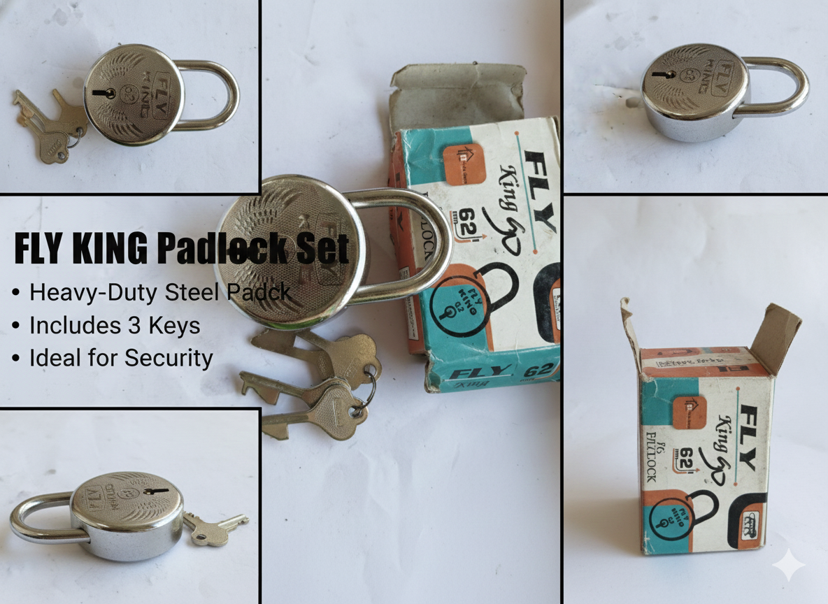 FLY KING 62mm Heavy Duty Steel Padlock with 3 Keys | Strong Security Lock for Gate, Door, Shutter, Locker & Warehouse Use