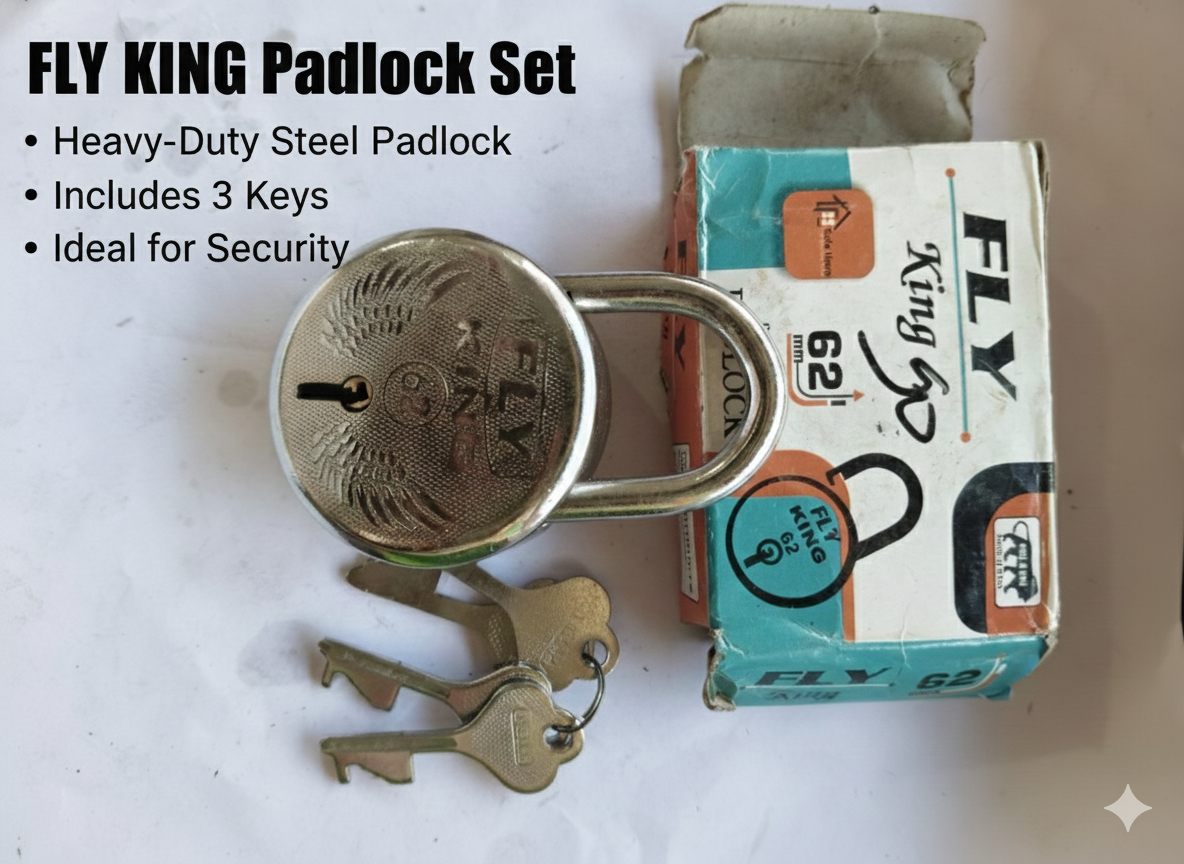 FLY KING 62mm Heavy Duty Steel Padlock with 3 Keys | Strong Security Lock for Gate, Door, Shutter, Locker & Warehouse Use