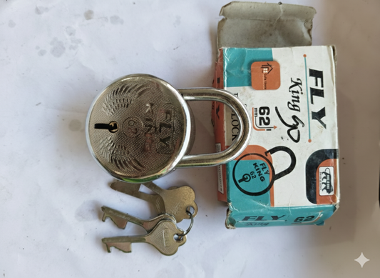 FLY KING 62mm Heavy Duty Steel Padlock with 3 Keys | Strong Security Lock for Gate, Door, Shutter, Locker & Warehouse Use