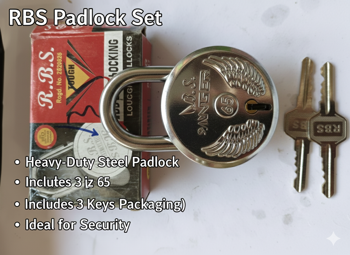 R.B.S Heavy Duty Steel Padlock Set 65mm with 3 Keys, Strong Security Lock for Gate, Door, Locker, Shutter & Warehouse Use