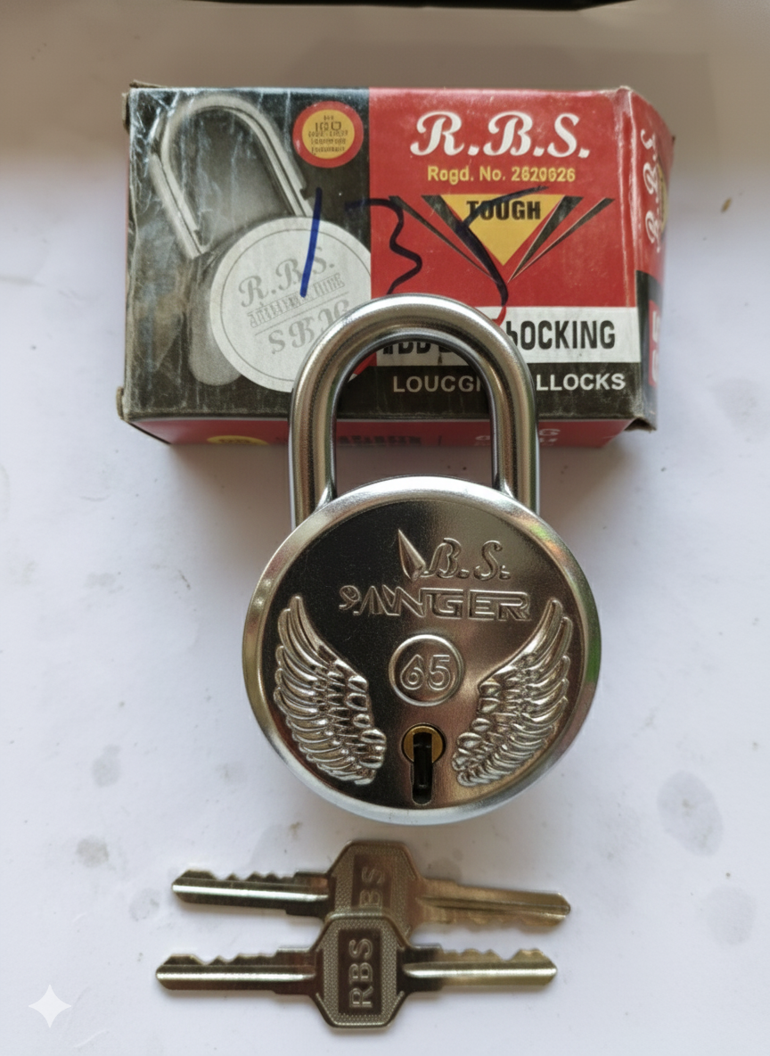 R.B.S Heavy Duty Steel Padlock Set 65mm with 3 Keys, Strong Security Lock for Gate, Door, Locker, Shutter & Warehouse Use