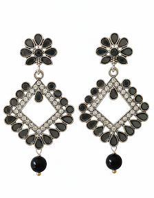 Black Oxidized Floral Drop Earrings for Women & Girls