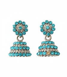 Turquoise Stone Traditional Floral Stud Dangle Earrings