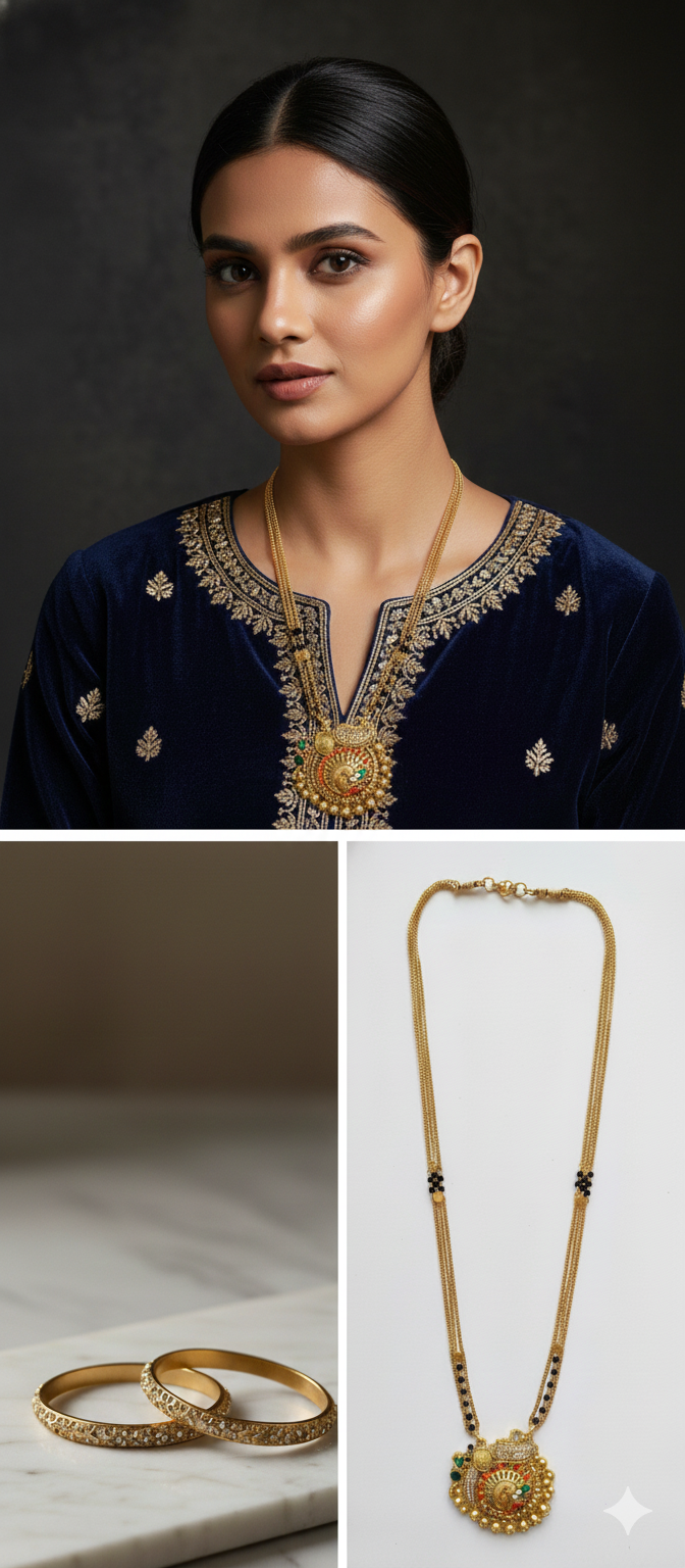 Traditional Gold-Tone Mangal sutra Necklace for Women