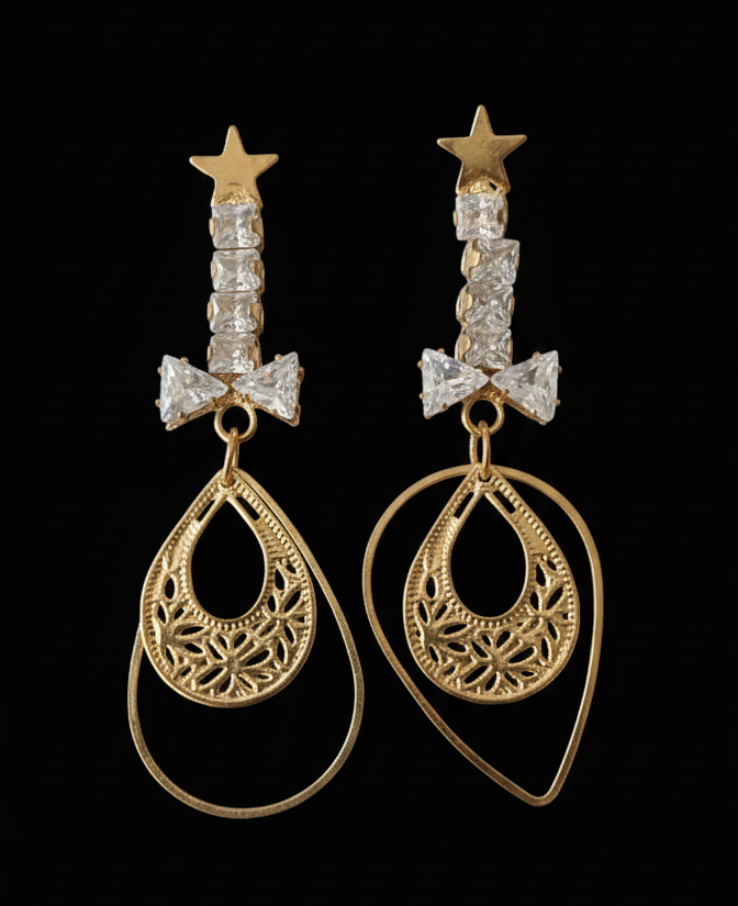 Accent Geometric Dangle Earrings with Layered Chain Fringe, Elegant Fashion Jewelry for Party, Wedding & Evening Wear