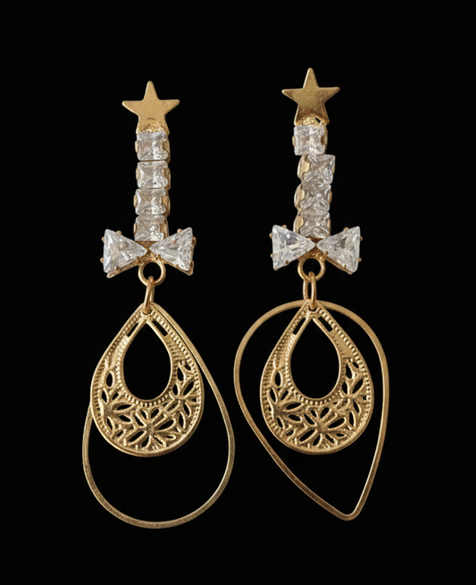 Accent Geometric Dangle Earrings with Layered Chain Fringe, Elegant Fashion Jewelry for Party, Wedding & Evening Wear