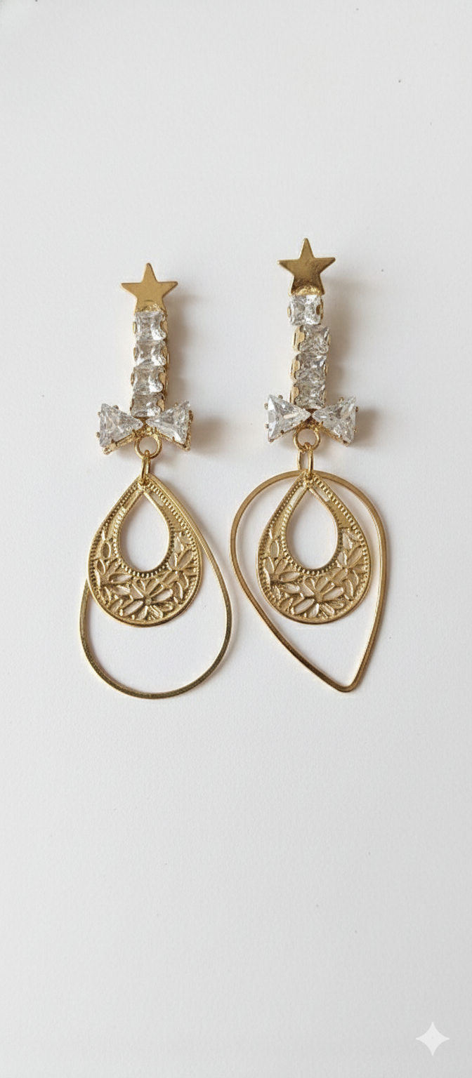 Accent Geometric Dangle Earrings with Layered Chain Fringe, Elegant Fashion Jewelry for Party, Wedding & Evening Wear