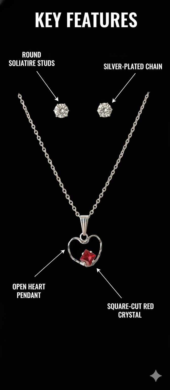 Silver Plated Chain, Cubic Zirconia Floral Jewelry Set, Elegant Gift for Girls, Wife, Birthday Anniversary Jewelry
