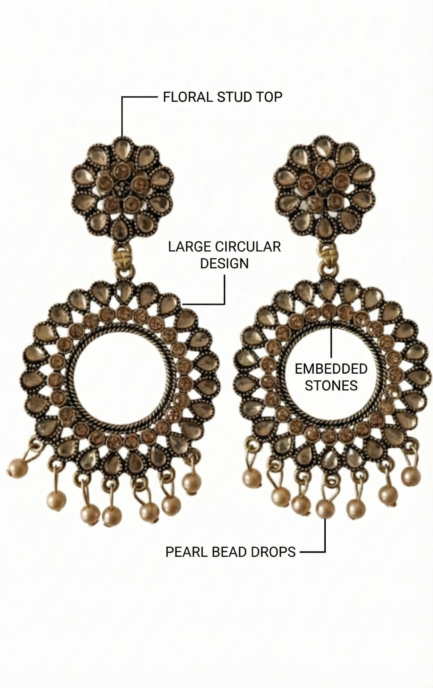 Oxidized Gold Tone Large Circular Dangle Earrings for Women