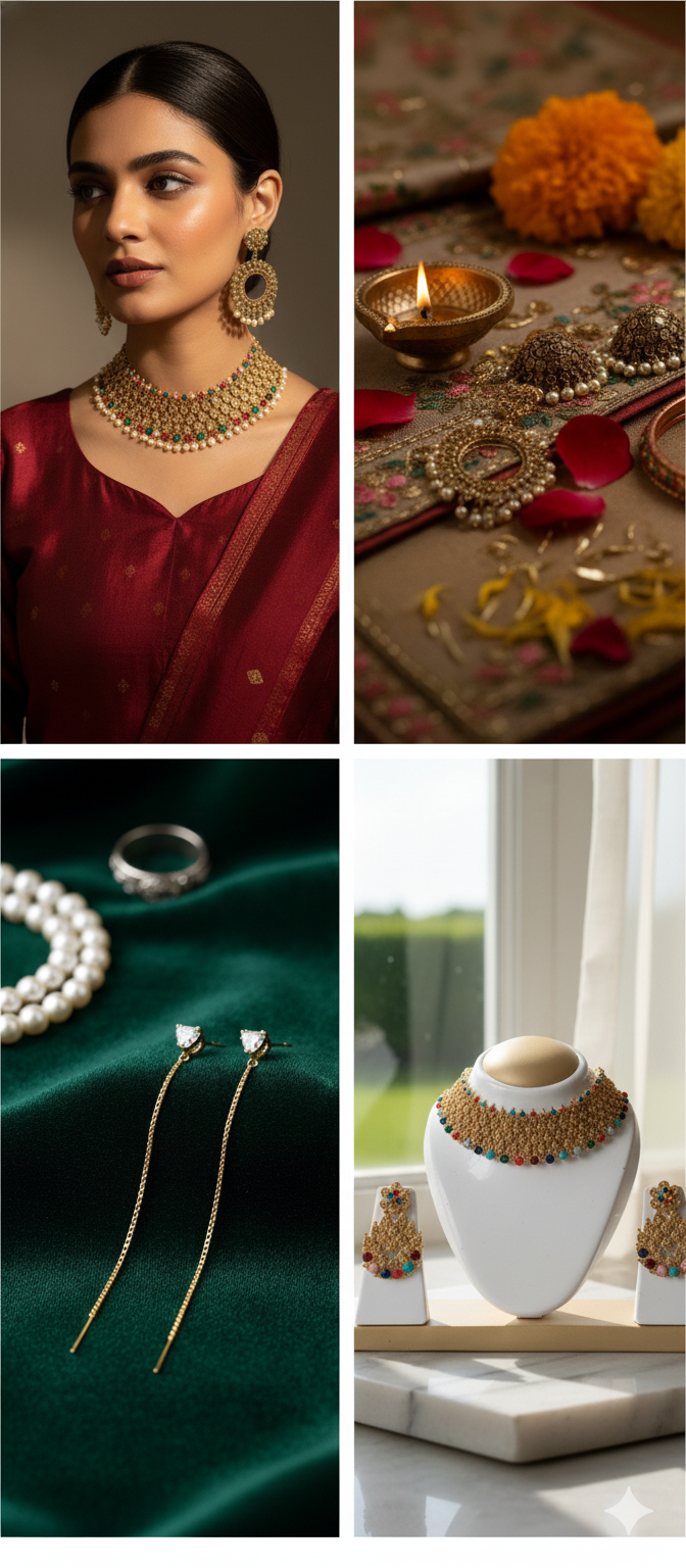 Gold Plated Traditional Necklace Set with Multicolor Stones for Women & Girls
