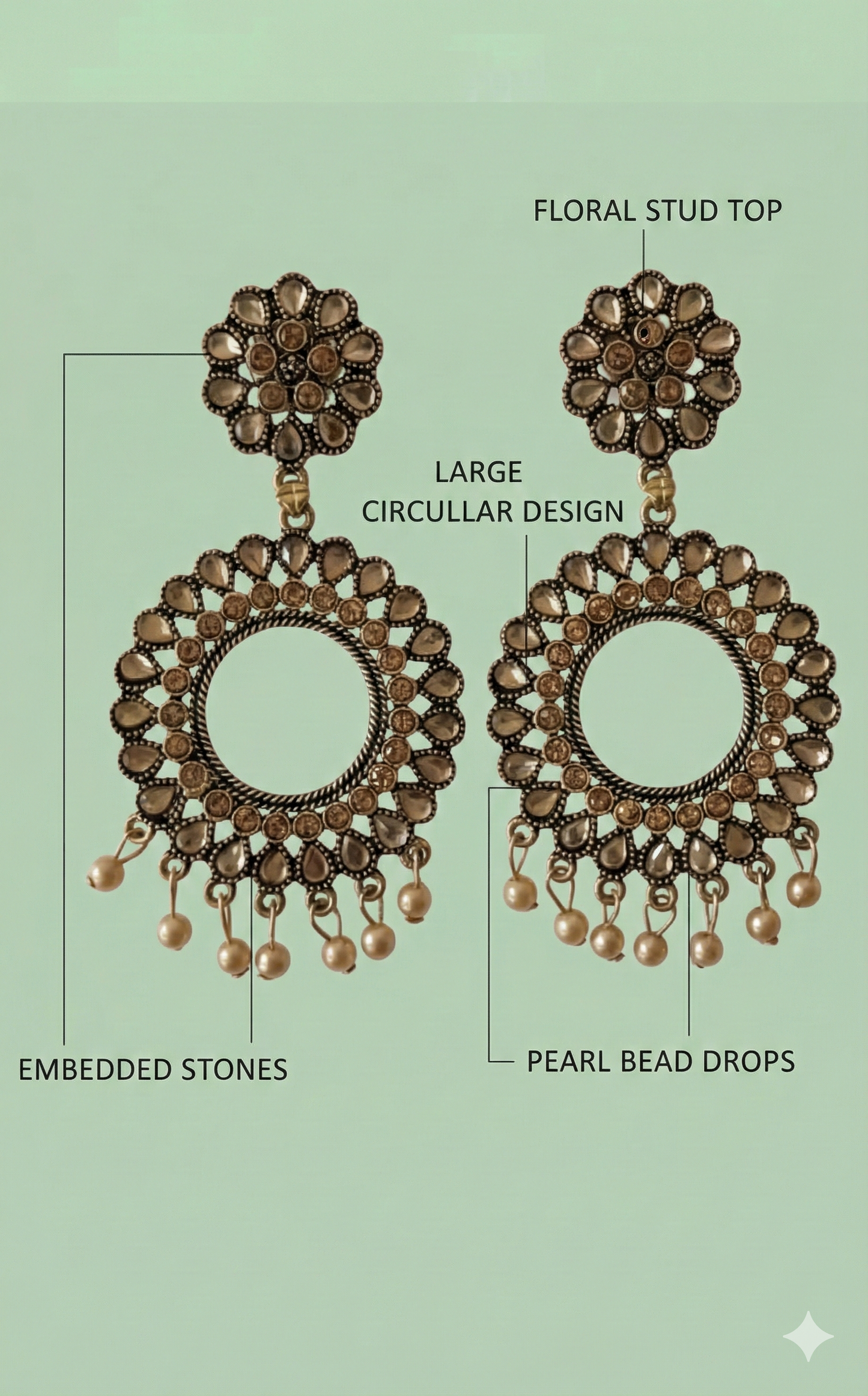 Oxidized Gold Tone Large Circular Dangle Earrings for Women