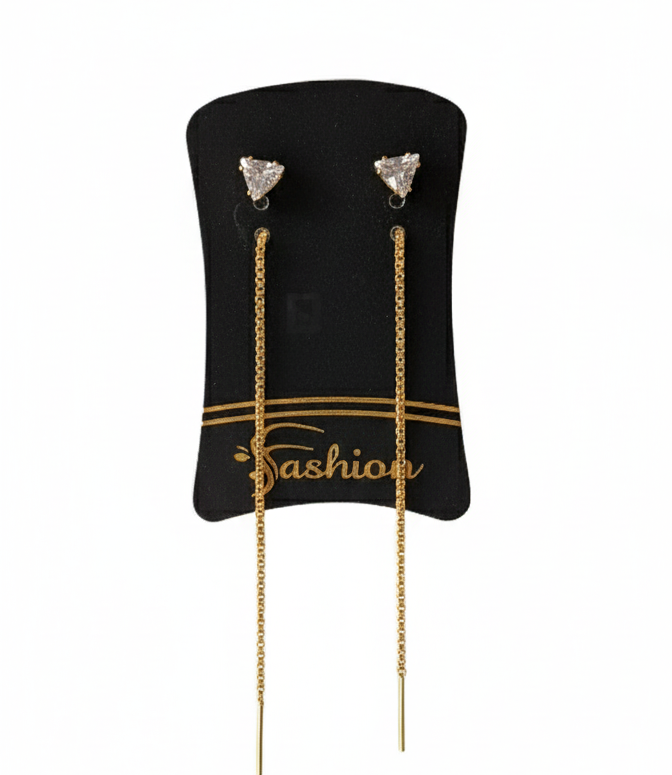Cubic Zirconia Stud, Pearl Accent Geometric Dangle Earrings with Layered Chain Fringe