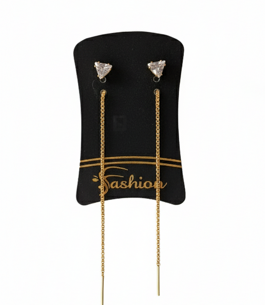 Cubic Zirconia Stud, Pearl Accent Geometric Dangle Earrings with Layered Chain Fringe