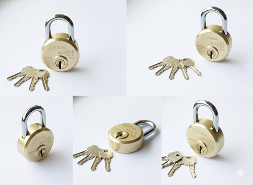 Heavy Duty Brass Padlock with 4 Keys, Hardened Steel Shackle Lock, Anti-Rust Round Padlock for Gate, Door, Locker, Warehouse & Outdoor Security