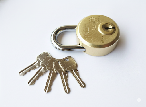 Heavy Duty Brass Padlock with 4 Keys, Hardened Steel Shackle Lock, Anti-Rust Round Padlock for Gate, Door, Locker, Warehouse & Outdoor Security