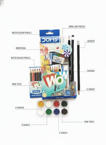 DOMS Wow Kit Art & Craft Set for Kids, Water Colour Pencils, Sketch Pencils, Erasers