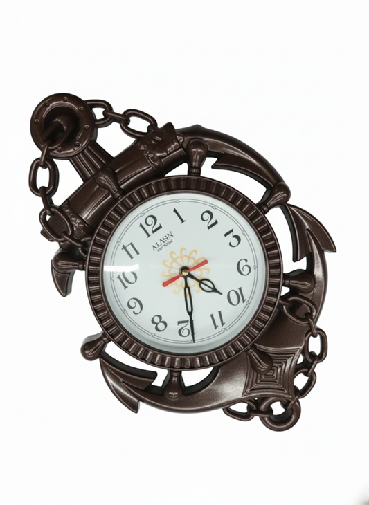 Clock for Living Room, Bedroom, Office – Silent Quartz Battery Operated Marine Style Wall Decor (Brown)