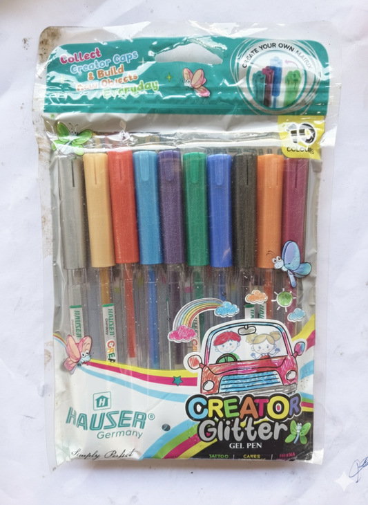 Hauser Creator Glitter Gel Pens Set (Pack of 10 Colors)