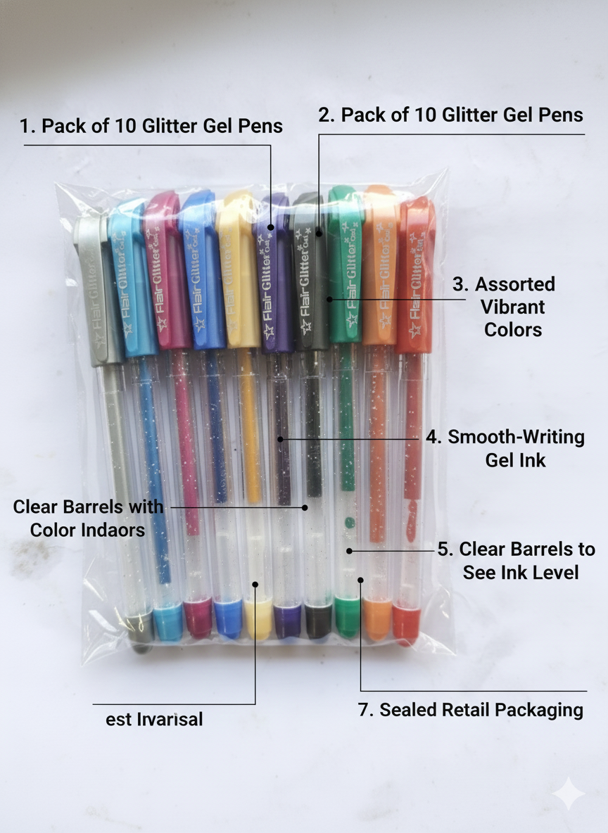 Smooth Writing Glitter Pens | Comfortable Grip | Art, Craft, Cards & DIY Use