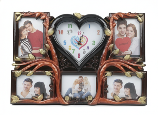 Heart Shaped Photo Frame Clock with 4 Picture Frames