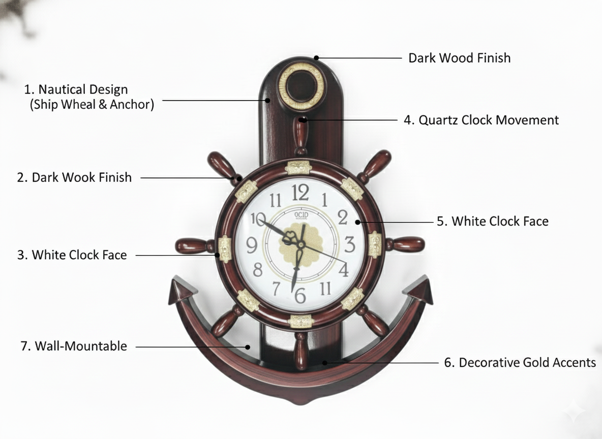 Nautical Ship Wheel Anchor Wall Clock big size