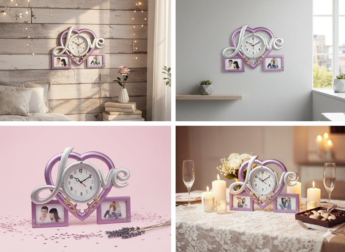 Decorative Heart Shape Clock for Bedroom, Living Room & Anniversary Gift