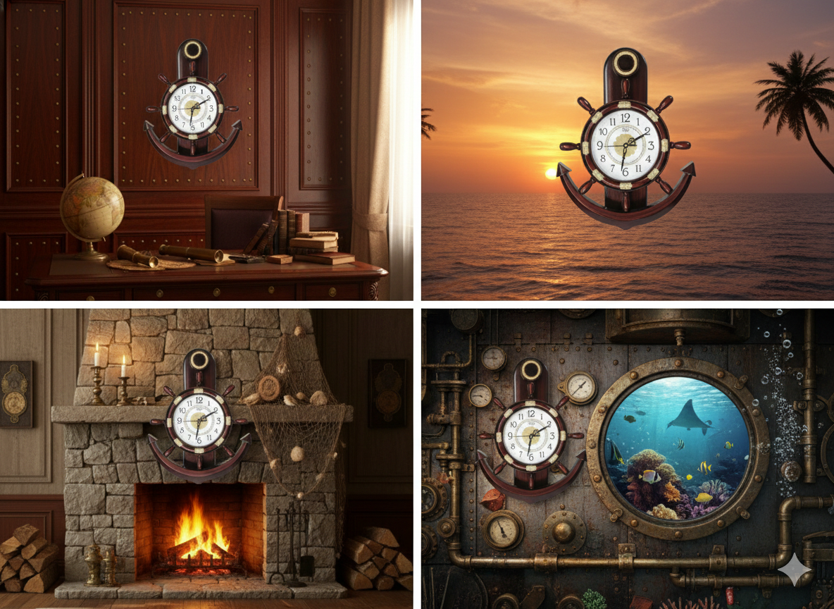 Nautical Ship Wheel Anchor Wall Clock big size