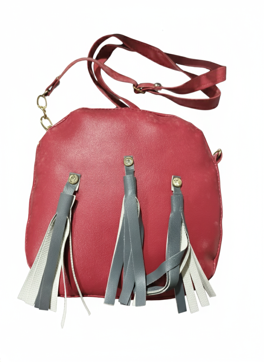 Red Tassel Sling Bag for Women – Stylish Leather Crossbody Bag with Adjustable Strap & Multi-Layer Tassels