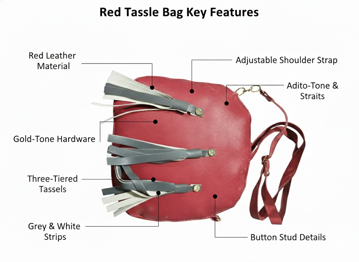 Red Tassel Sling Bag for Women – Stylish Leather Crossbody Bag with Adjustable Strap & Multi-Layer Tassels