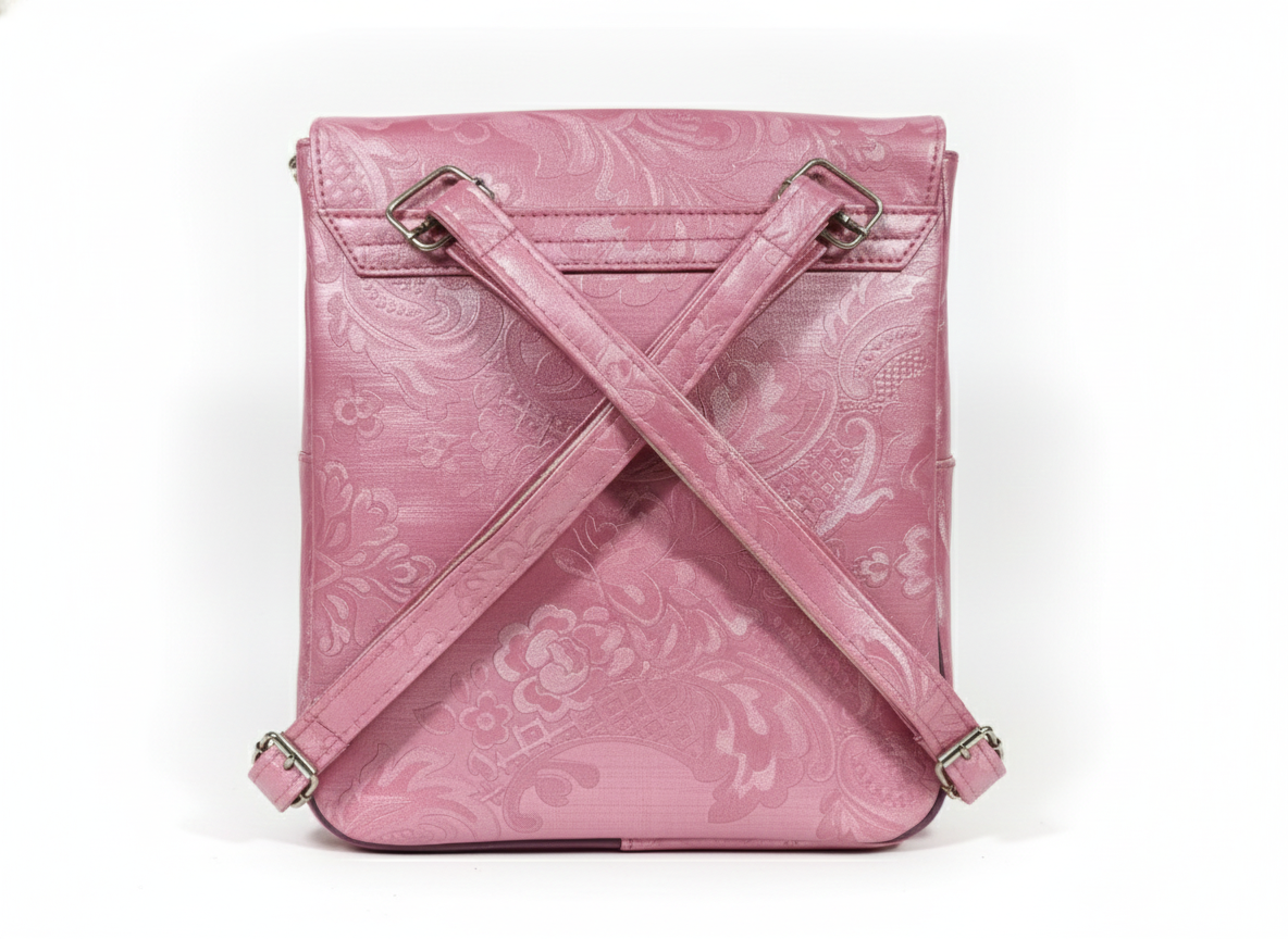 Pink Shoulder Bag for Women – Embossed Leather Handbag with Multiple Zipper Compartments