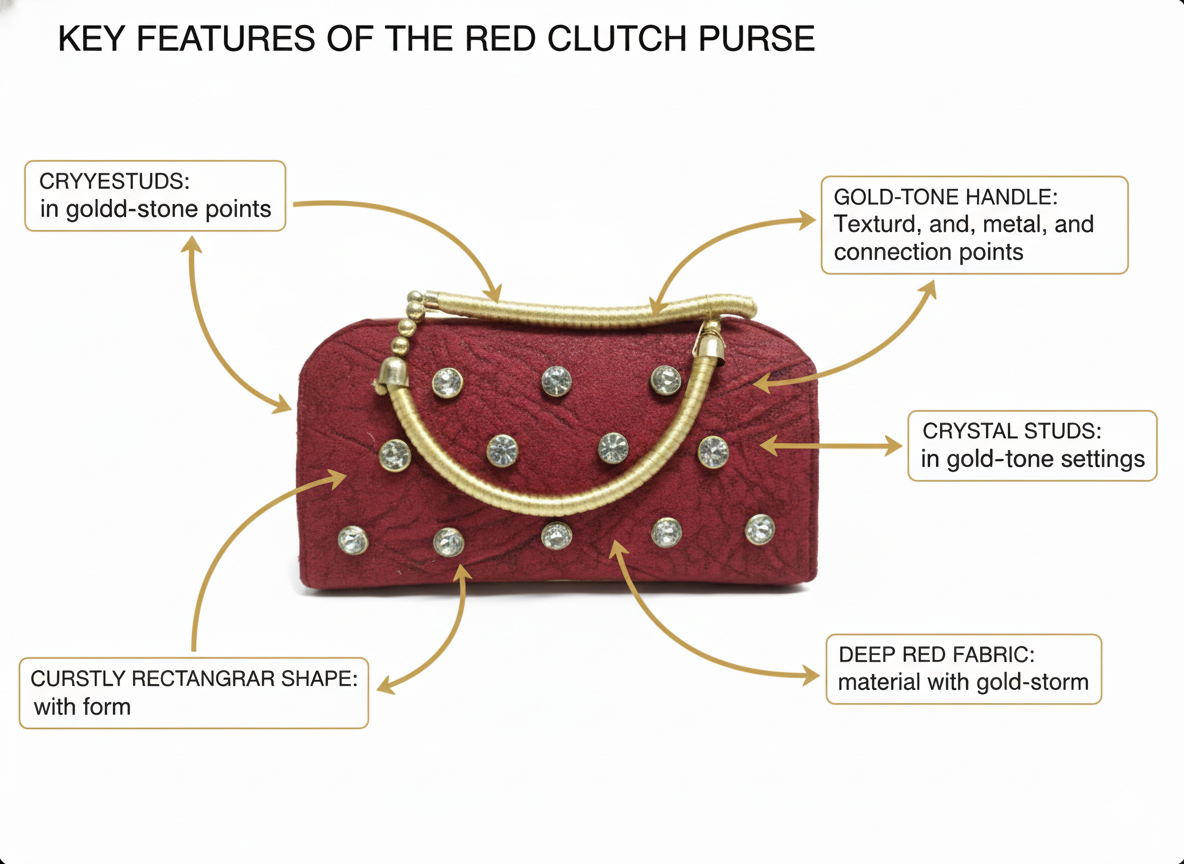 Red Clutch Purse for Women – Designer Evening Handbag with Crystal Studs & Gold Handle – Party, Wedding, Festive Clutch Bag for Ladies in India