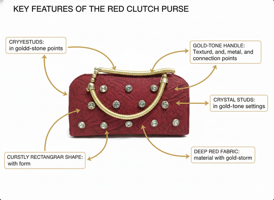 Red Clutch Purse for Women – Designer Evening Handbag with Crystal Studs & Gold Handle – Party, Wedding, Festive Clutch Bag for Ladies in India