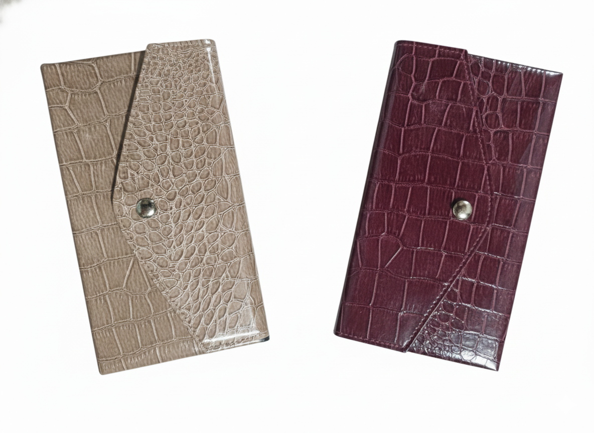 Women’s Long Wallet Faux Crocodile Leather | Snap Button Clutch Wallet with Multi Card Slots & Cash Compartments