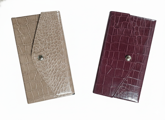 Women’s Long Wallet Faux Crocodile Leather | Snap Button Clutch Wallet with Multi Card Slots & Cash Compartments