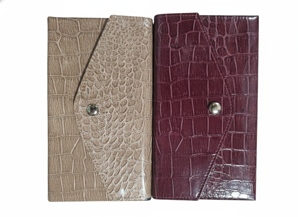 Women’s Long Wallet Faux Crocodile Leather | Snap Button Clutch Wallet with Multi Card Slots & Cash Compartments