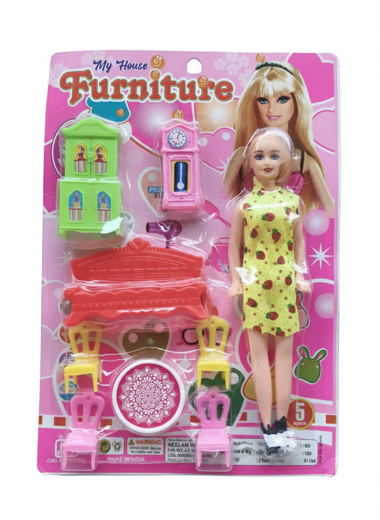 Kids Doll House Furniture Set with Doll | Complete Play Set with Mini Furniture & Accessories