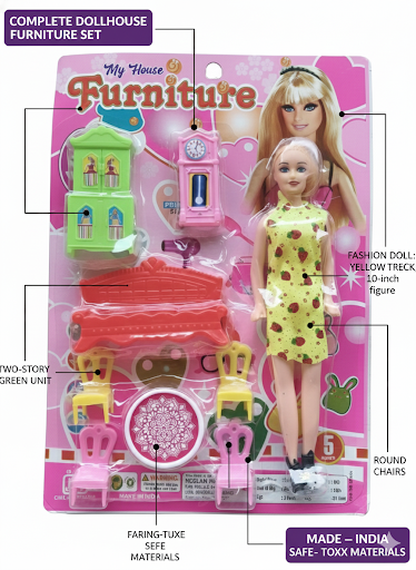 Kids Doll House Furniture Set with Doll | Complete Play Set with Mini Furniture & Accessories