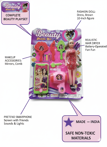 Kids Beauty Makeup Playset with Doll | Pretend Play Salon Kit for Girls