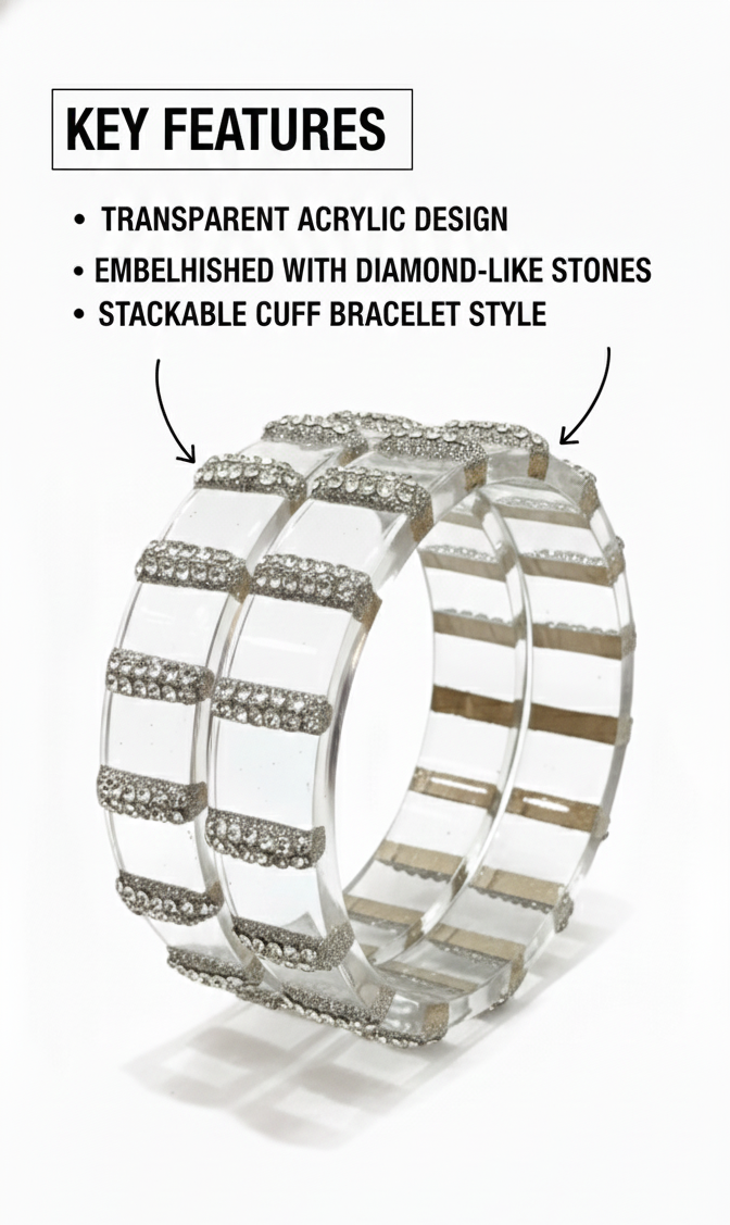 Transparent Crystal Bangles Set for Women (Set of 2)