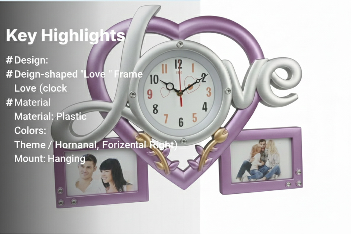 Decorative Heart Shape Clock for Bedroom, Living Room & Anniversary Gift